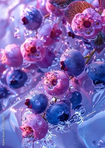 Fresh Blueberries with Water Drops
