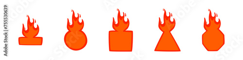 Fire label set. Flank flat flaming shape labels. Hot price sale tag collection.