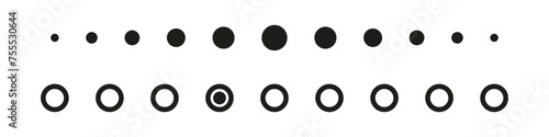 Dotted swipe carousel set. Slide gesture interface element.