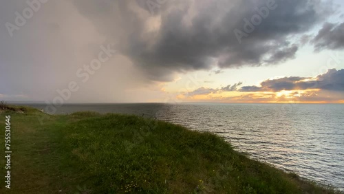 Approaching thunderstorm front over the Baltic Sea. View from a 30 meter cliff