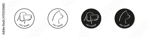 Pet name tag vector icon. Dog and cat personal tags icons. photo