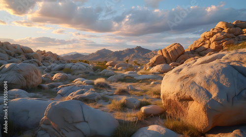 Desert rocks illuminated by the soft light of dawn background photo