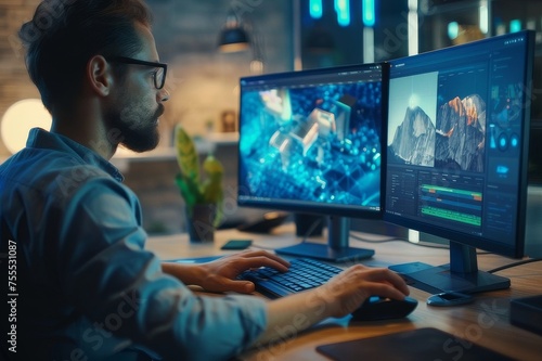 Man sitting at a table using a computer