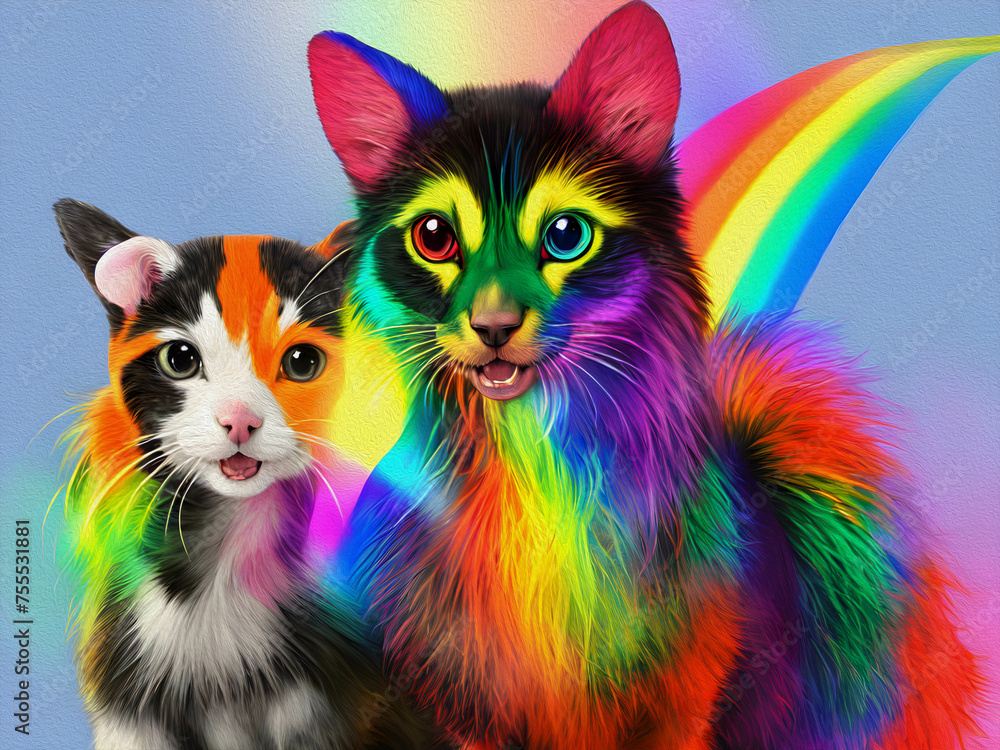 Cute rainbow pet animal, Oil Painting
