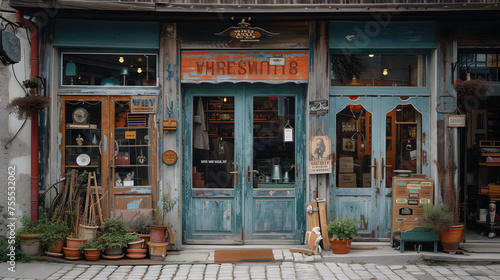 Antique shopfronts with unique signage background