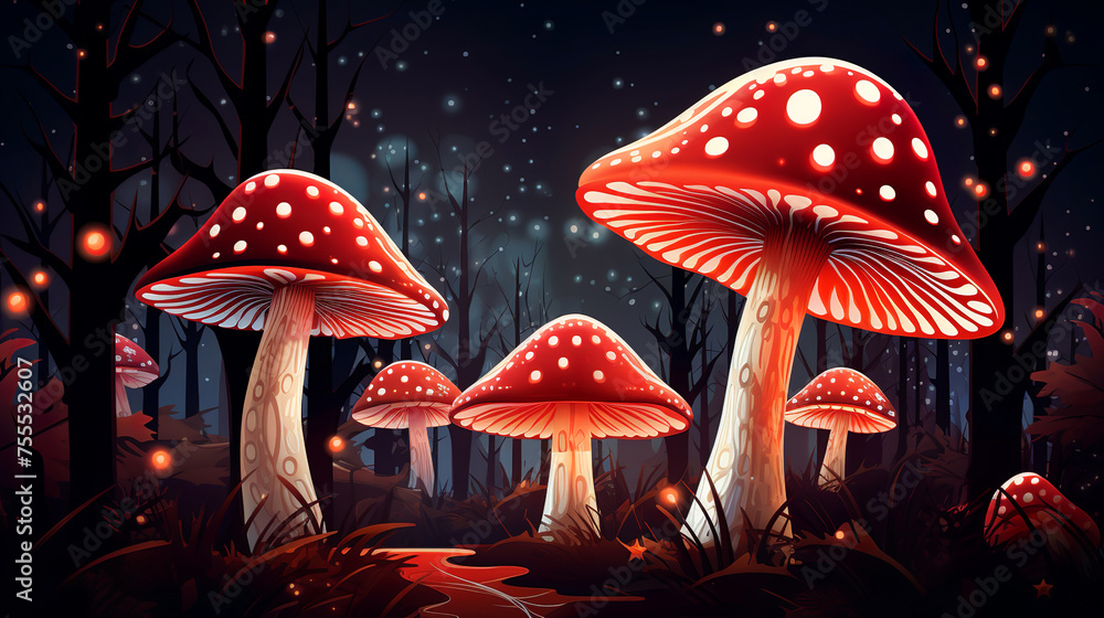 Fototapeta premium beautiful detail of forest mushrooms in the grass growing in the autumn forest