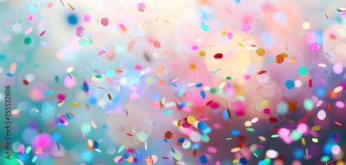 Colorful vibrant splattered confetti. abstract background, celebrate. copy space. banner. © Almultazam