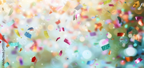 Colorful vibrant splattered confetti. abstract background, celebrate. copy space. banner.