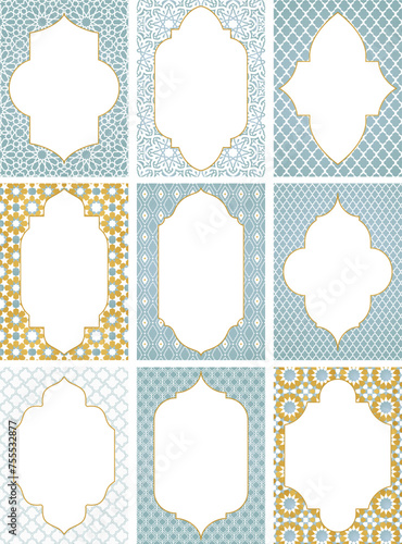 Moroccan Arabic frames. Vector borders bundle. Templates for design, invitation, event, wedding. Arabian golden pattern
