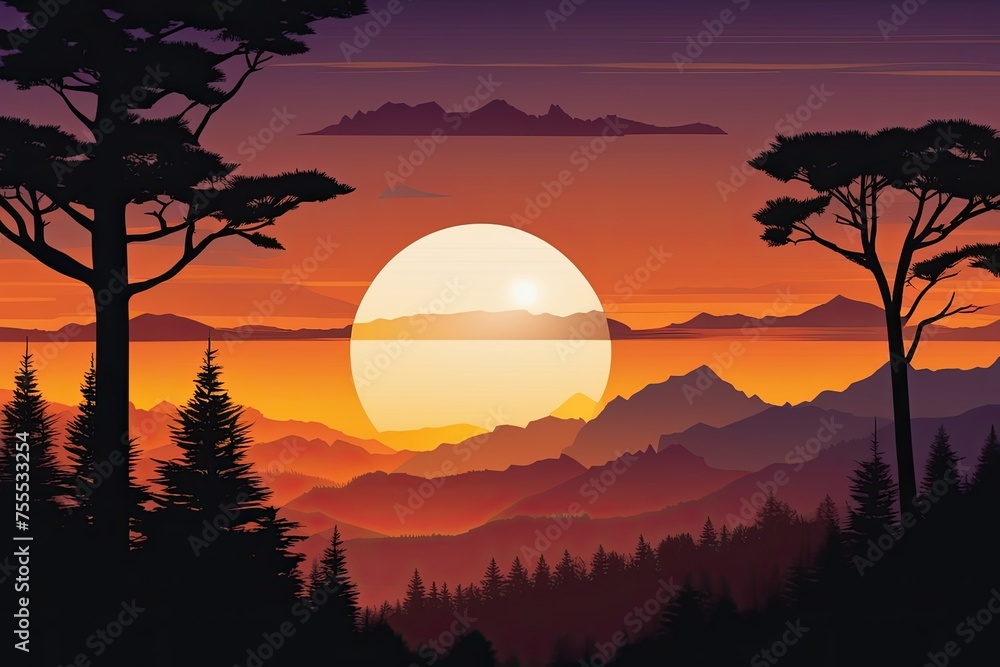 Obraz premium Majestic Sunset Over Layered Mountain Landscape