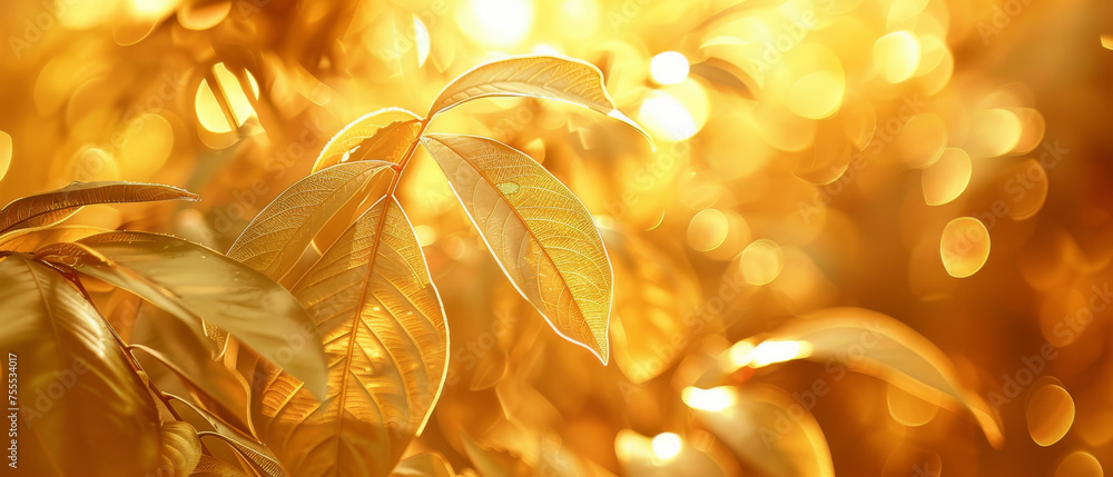 The rich greenery of palm and monstera leaves is bathed in a golden glow, with sparkling light creating a magical and warm tropical ambiance. The rich greenery of palm and monstera leaves is bathed in a golden glow, with sparkling light creating a magical and warm tropical ambiance.