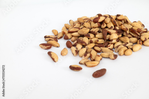 Close up brazil nuts on white background 