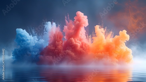 Multicolor Bright smoke float up, background Abstract smoke misty fog isolated on water surface. background. copy space, wallpaper. 