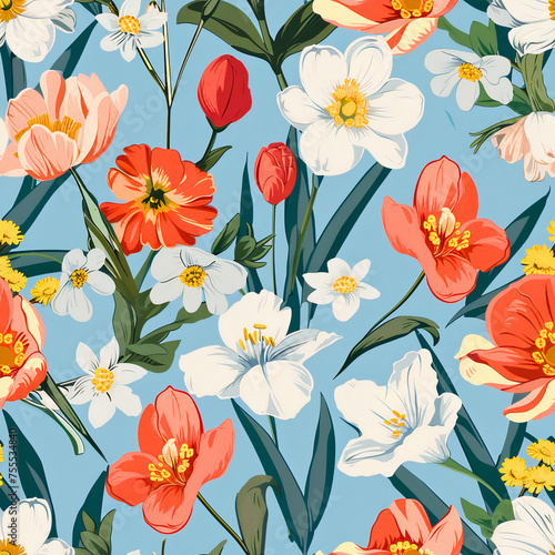 Retro Floral Elegance  Vintage Spring Garden Pattern  Captivating Retro Design  Created using generative AI 