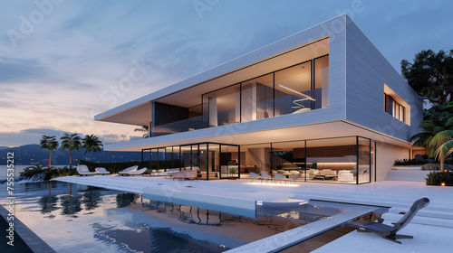 Stylish 3D Render of a Modern Villa with Scenic Views © priya87