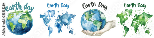 Happy Earth Day watercolor Card about saving the planet, nature and ecology.