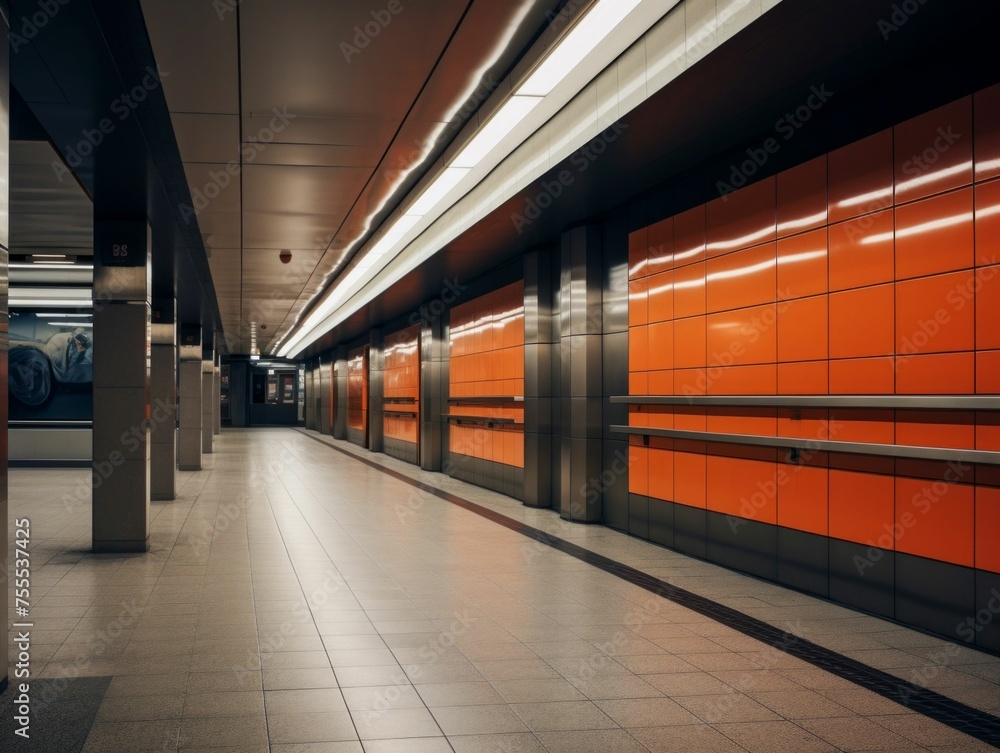 Modern Subway Station in Vibrant Orange Tone. Generative ai