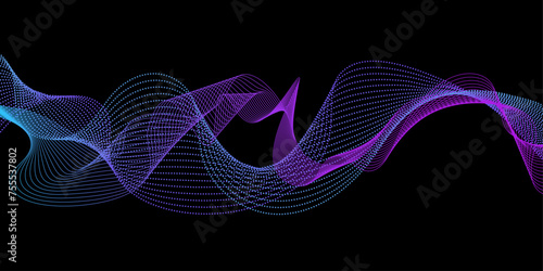 Abstract wavy light lines patter (Guilloche curves) purple blue in concept of technology, machine learning, neural network.