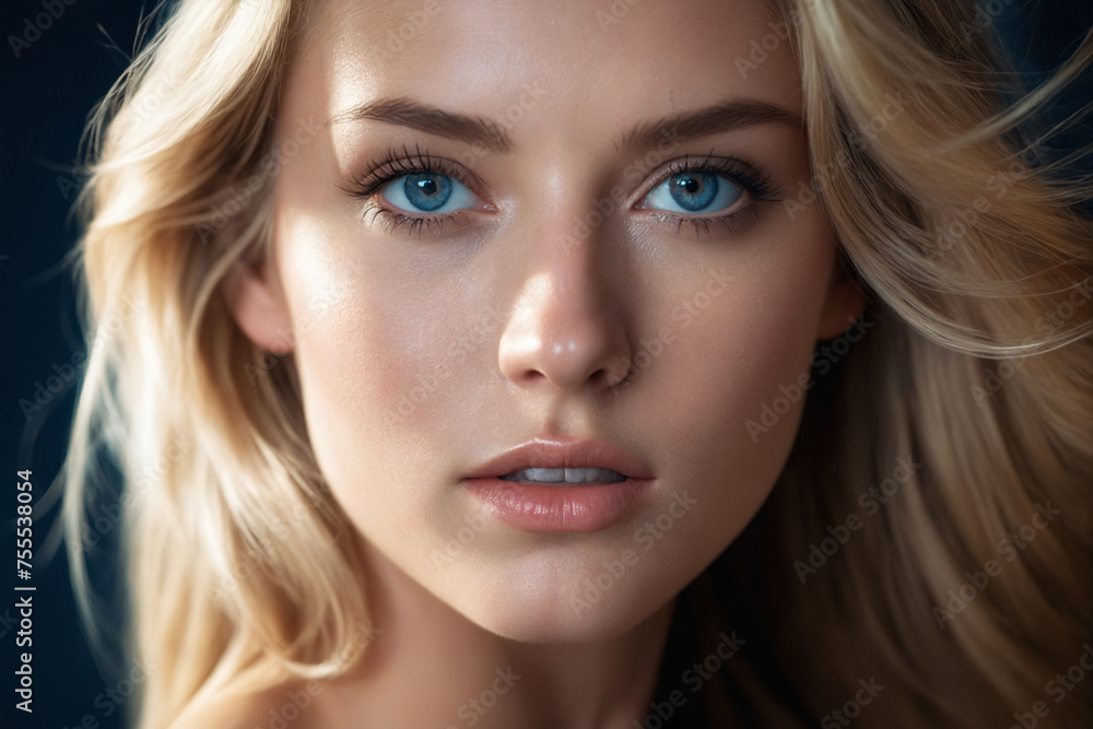 Close-up portrait of blonde model with blue eyes Close-up portrait of blonde model with blue eyes
