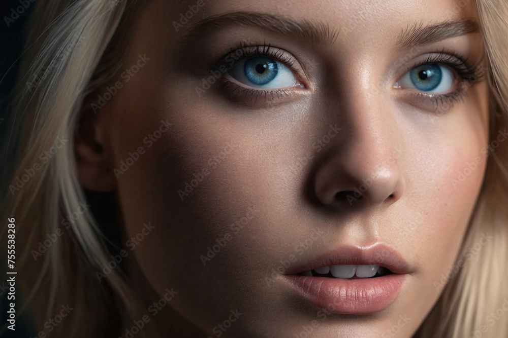 Close-up portrait of blonde model with blue eyes Close-up portrait of blonde model with blue eyes