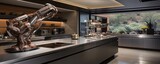 Effortlessly, the sleek robotic arms glided over the sparkling countertops and through the cabinetry, making the indoor kitchen feel like a futuristic oasis as it efficiently tackled the pile of dirt
