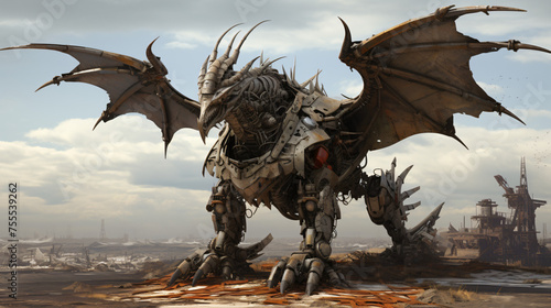 A mechanical dragon in a post interiorpocalyptic wasteland.  interior © Hassan