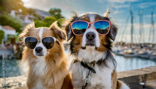 Canine Cool: Two Stylish Dogs Sporting Sunglasses
