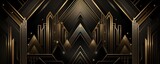 Abstract art deco. Great Gatsby 1920s geometric architecture background. Retro vintage black, gold, and silver roaring 20s texture