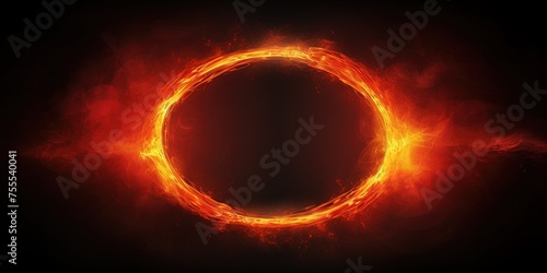 Glowing burning ring dark background grainy gradient orange red yellow black noise texture banner abstract background photo