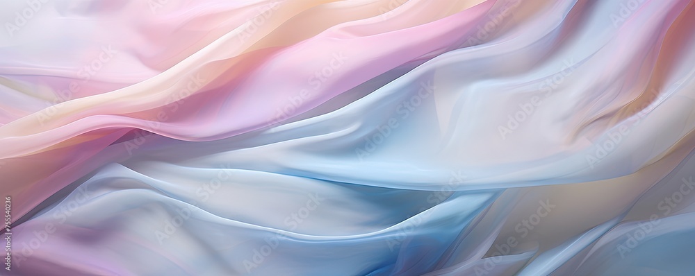 Fototapeta premium Abstract pastel blowing silk fabric. Gusting delicate scarves. Iridescent curtains billowing in the wind.