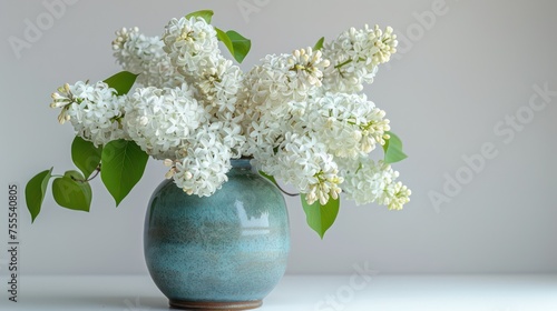 Bouquet of white lilac spring flowers, abstract wedding or holiday background. Generative AI