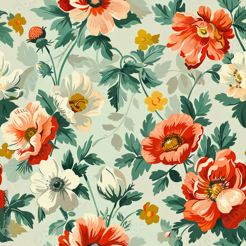 Retro Garden Charm: Vintage-Inspired Floral Pattern, Captivating Springtime Design, Created using generative AI 