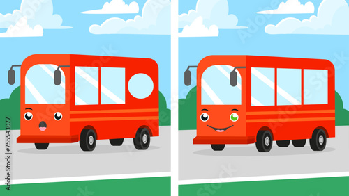 Cartoon red bus character. Vector illustration of a bus with eyes and mouth.