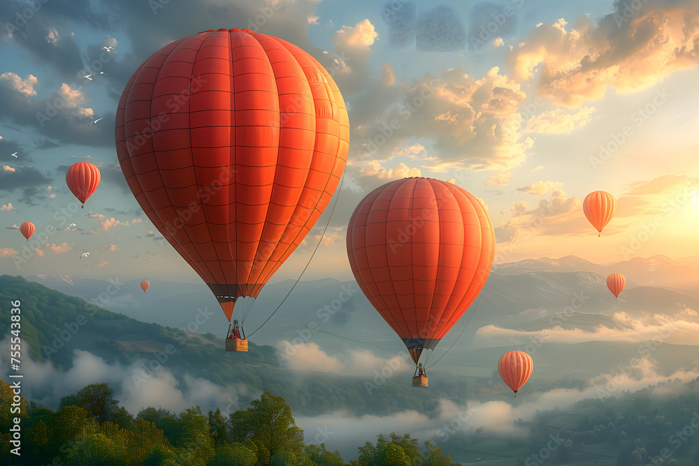 Three Hot Air Balloons Flying in the Sky