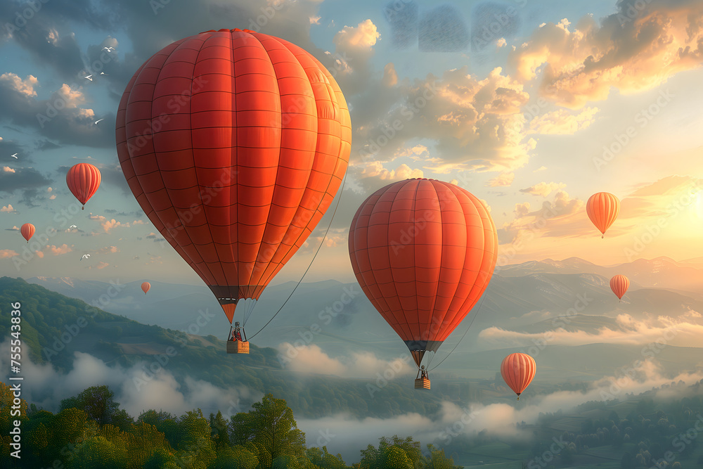 Fototapeta premium Three Hot Air Balloons Flying in the Sky