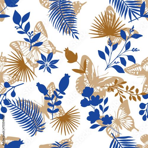 Seamless butterfly with tropical pattern.