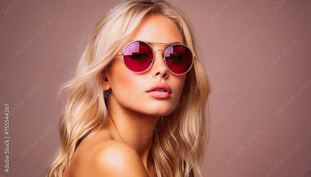 Portrait of a beautiful young blonde woman in sunglasses. Studio shot. Portrait of a beautiful young blonde woman in sunglasses. Studio shot.