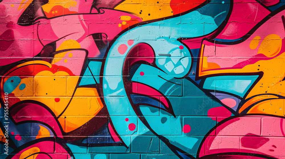Vibrant graffiti art covering urban alleyway walls background