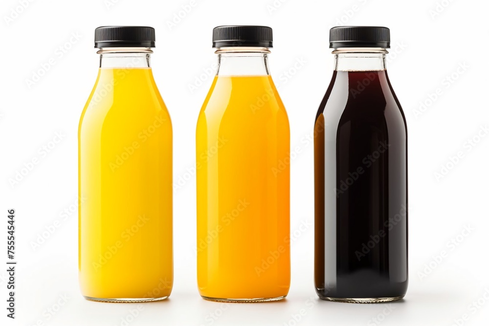 juice bottles on a white background, side view juice bottles on a white background, side view