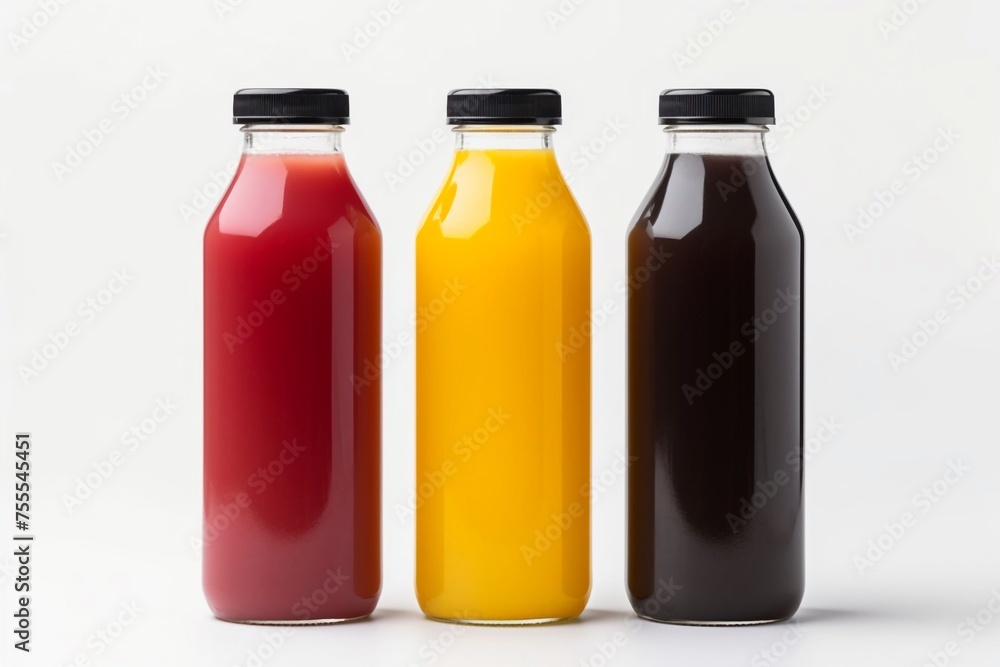 juice bottles on a white background, side view juice bottles on a white background, side view