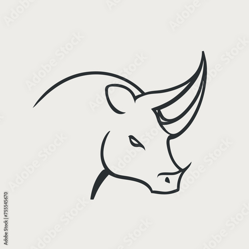 rhinoceros, calm, silhouette, advanced, modern, half-length, handsome, simple, vector illustration line art