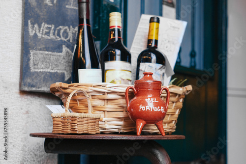 Traditional setup of wine bottles in Alfama, Lisbon 