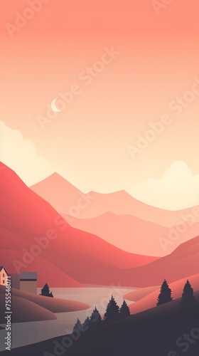 valley  forest  pink mountains. wallpapers for your phone