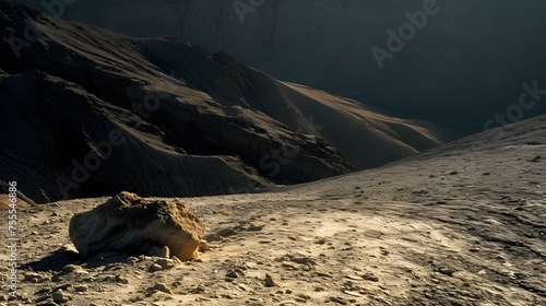 Shadows and textures created by the moon on the desert landscape background