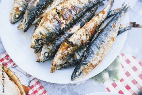 A plate of grilled sardines on a Lisbon festival in June 