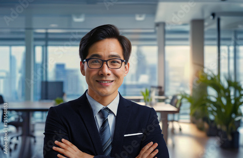 Older asian CEO in a corporate setting