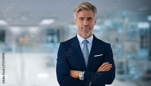 Serious looking older CEO, business man or employee at office