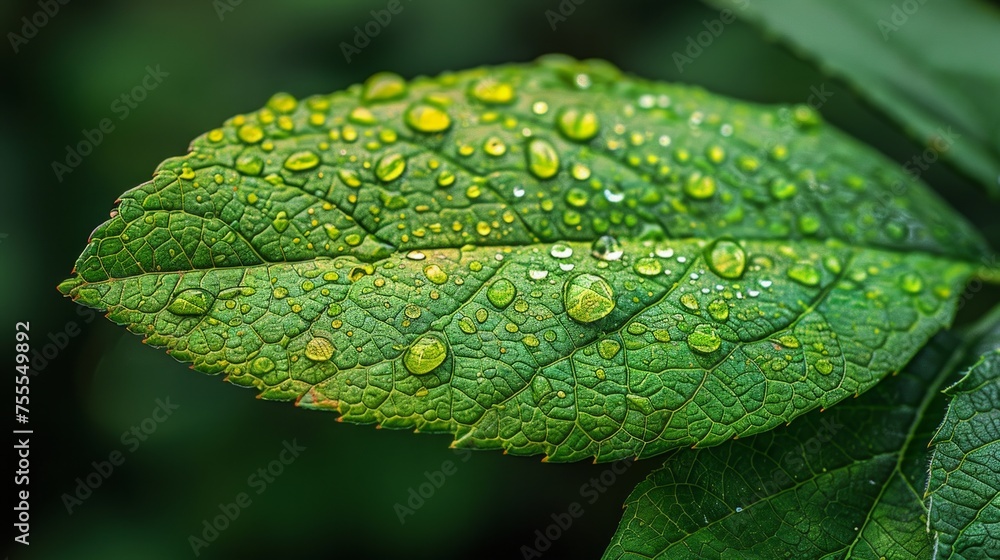 Extreme close-up of a leaf's surface after the rain, showcasing the water droplets and natural textur, AI Generative Extreme close-up of a leaf's surface after the rain, showcasing the water droplets and natural textur, AI Generative