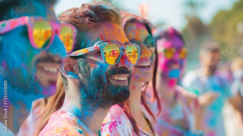 Holi color run event  participants covered in colors  dynamic action  AI Generative