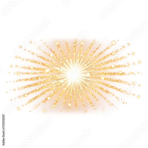 Light effect with lots of shiny shimmering particles isolated on transparent background